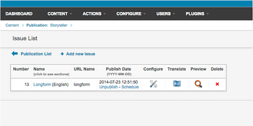 In order to publish storyteller longforms, a separate issue within Newscoop needs to be created