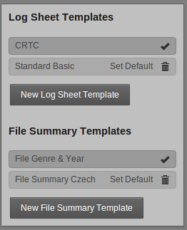 A list of created templates available in the Playout History