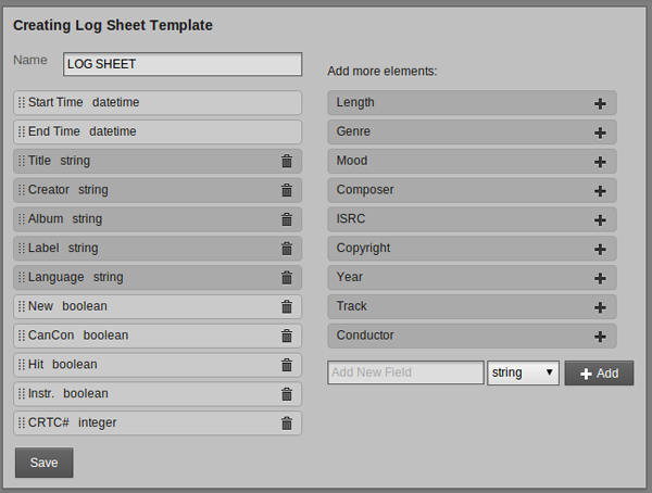 The Playout History Log Sheet template