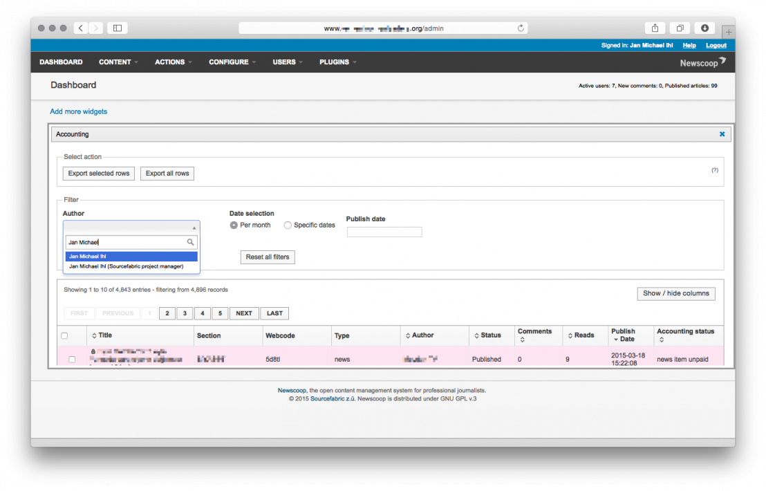 The accounting widget in action