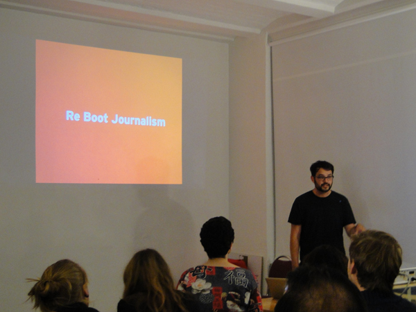 Ben Fawkes at Hacks/Hackers Berlin | Photo credit Kristin Trethewey