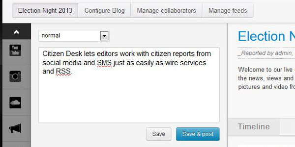 Screenshot of Live Blog input and edit